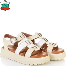 ДАМСКИ САНДАЛИ НА ПЛАТФОРМА ОТ ЕСТЕСТВЕНА КОЖА-7002-199-БЕЖОВО/БЕЛИ