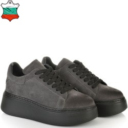 ДАМСКИ КЕЦОВЕ НА ПОВДИГНАТО ХОДИЛО  ОТ ЕСТЕСТВЕН ВЕЛУР-7070-СИВИ