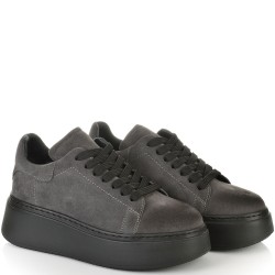 ДАМСКИ КЕЦОВЕ НА ПОВДИГНАТО ХОДИЛО  ОТ ЕСТЕСТВЕН ВЕЛУР-7070-СИВИ