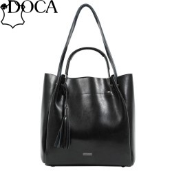 ДАМСКА ЧАНТА ОТ ЕСТЕСТВЕНА КОЖА-DOCA-22296-ЧЕРНА