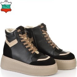 ДАМСКИ КЕЦОВЕ ОТ ЕСТЕСТВЕНА КОЖА И ТОПЛА ВАТА-C272-340-ЧЕРНИ