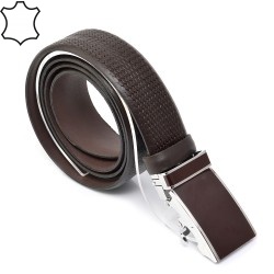 КОЛАН ОТ ЕСТЕСТВЕНА БИВОЛСКА КОЖА-АВТОМАТИЧЕН С ПЛОЧКА-7478-КАФЯВ