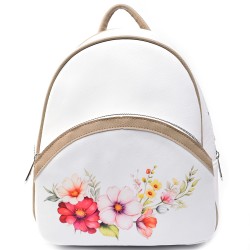 БЪЛГАРСКА ДАМСКА РАНИЦА-S1316-БЯЛА С ЦВЕТЯ МИКС