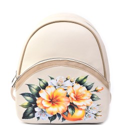 БЪЛГАРСКА ДАМСКА РАНИЦА-S1316-БЕЖОВА С ЖЪЛТИ ЦВЕТЯ