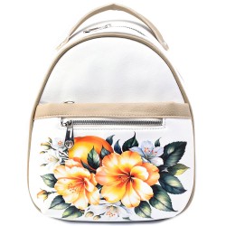 БЪЛГАРСКА ДАМСКА РАНИЦА-S1334-БЯЛА С ЖЪЛТИ ЦВЕТЯ