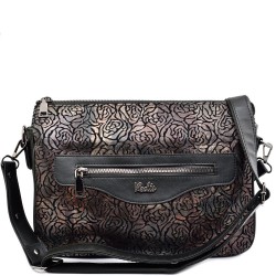 ДАМСКА ЧАНТА ПРЕЗ РАМО-3851-ЦВЕТЯ-ЧЕРНА