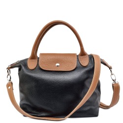 ДАМСКА ЧАНТА ОТ ЕСТЕСТВЕНА КОЖА-S1367-ЧЕРНО/ТАБА