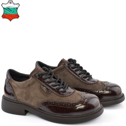 ДАМСКИ ОБУВКИ ОТ ЕСТЕСТВЕН ВЕЛУР С ЛАК-TAIRA-6060-КАФЯВИ