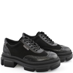 ДАМСКИ ОБУВКИ ОТ ЕСТЕСТВЕНА КОЖА С ВЕЛУР-6060-ЧЕРНИ