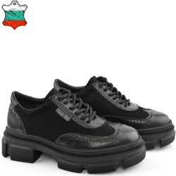 ДАМСКИ ОБУВКИ ОТ ЕСТЕСТВЕНА КОЖА С ВЕЛУР-6060-ЧЕРНИ