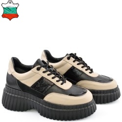 ДАМСКИ КЕЦОВЕ ОТ ЕСТЕСТВЕНА КОЖА С ЛАК И ВЕЛУР-ASTRA-6065-БЕЖОВО/ЧЕРНИ