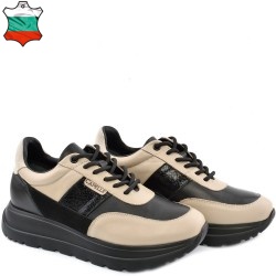 ДАМСКИ КЕЦОВЕ ОТ ЕСТЕСТВЕНА КОЖА-OMEGA-6065-БЕЖОВО/ЧЕРНИ