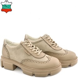 ДАМСКИ ОБУВКИ ОТ ЕСТЕСТВЕНА КОЖА С ВЕЛУР-6060-БЕЖОВИ