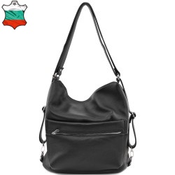 ДАМСКА ЧАНТА/РАНИЦА ОТ ЕСТЕСТВЕНА КОЖА-8348-ЧЕРНА