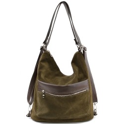 БЪЛГАРСКА ДАМСКА ЧАНТА/РАНИЦА ОТ ЕСТЕСТВЕН ВЕЛУР-S1348-ЗЕЛЕНА