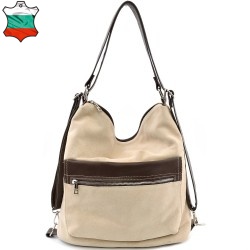 БЪЛГАРСКА ДАМСКА ЧАНТА/РАНИЦА ОТ ЕСТЕСТВЕН ВЕЛУР-S1348-БЕЖОВА