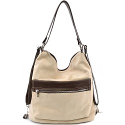 БЪЛГАРСКА ДАМСКА ЧАНТА/РАНИЦА ОТ ЕСТЕСТВЕН ВЕЛУР-S1348-БЕЖОВА