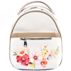 БЪЛГАРСКА ДАМСКА РАНИЦА-S1334-БЯЛА С ЦВЕТЯ МИКС