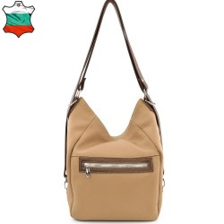 БЪЛГАРСКА ДАМСКА ЧАНТА/РАНИЦА ОТ ЕСТЕСТВЕНА КОЖА-S1260-БЕЖОВА